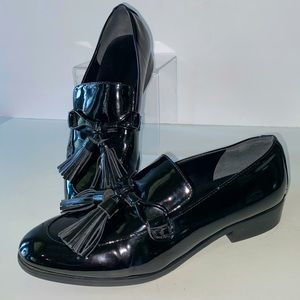 Marc Fisher Glossy Black Tassel Loafers
